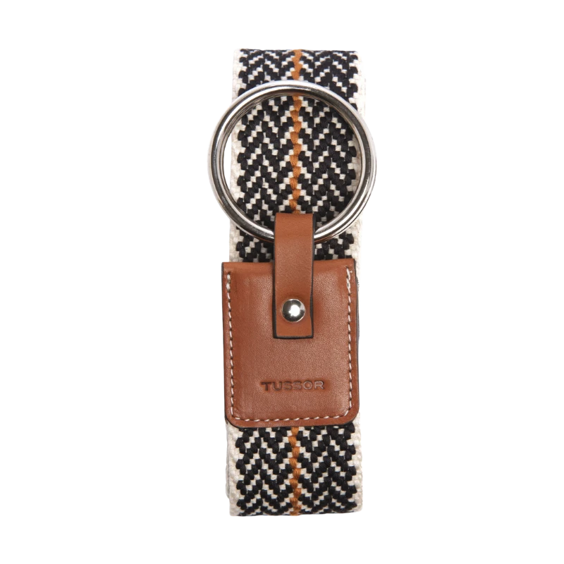 Ceinture duo chevrons noirs colorée en coton et cuir naturel gold et boucle nickel
