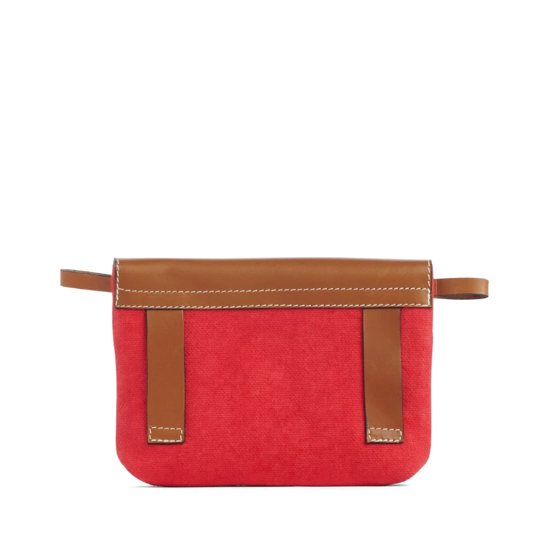 pochette mobile amovible en coton rouge et cuir