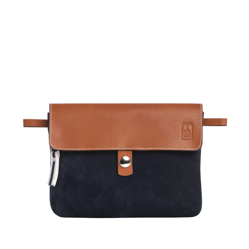 Pochette Compagnon Cuir Nubuck Veau Bleu Marine