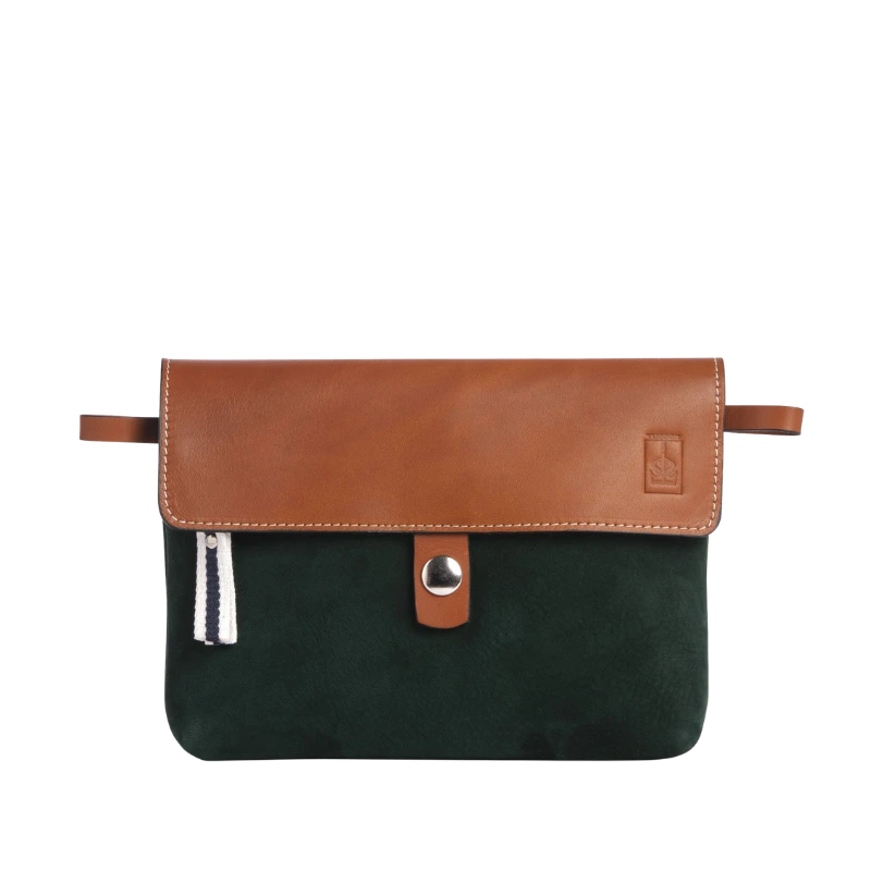 Pochette Compagnon Cuir Nubuck Veau Vert Forêt