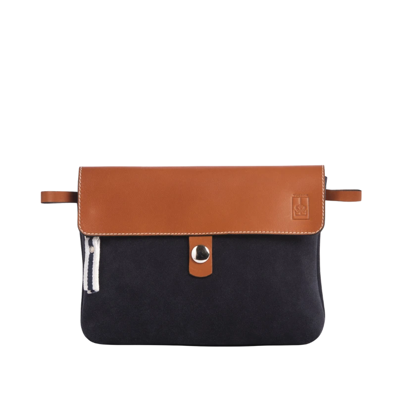 Pochette Compagnon Cuir Velours Bleu Marine