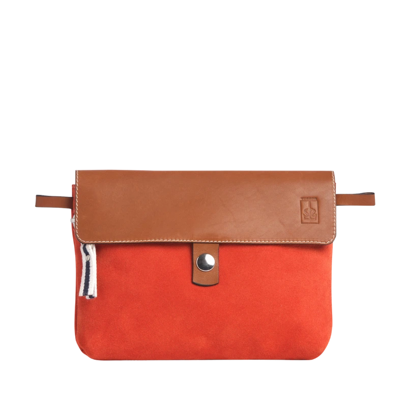 Pochette Compagnon Cuir Velours Corail