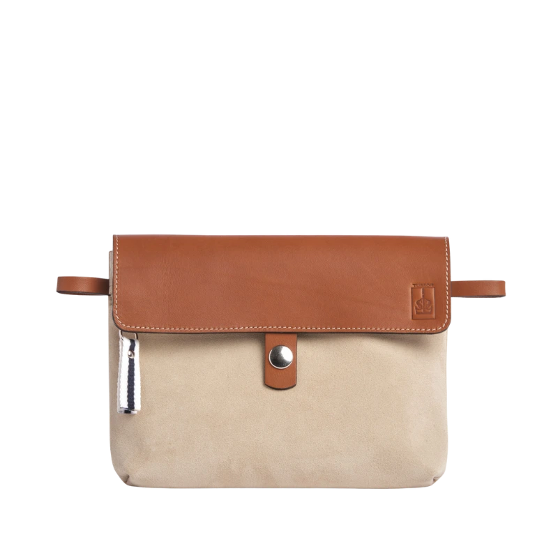 Pochette Compagnon Cuir Velours Grège