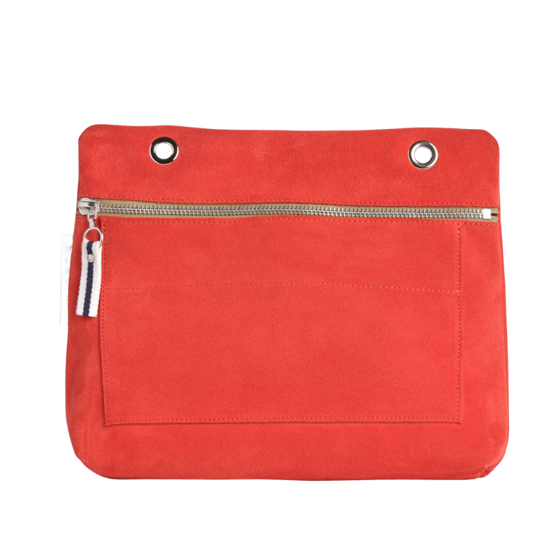 Grande pochette modulable en cuir vachette velours galet