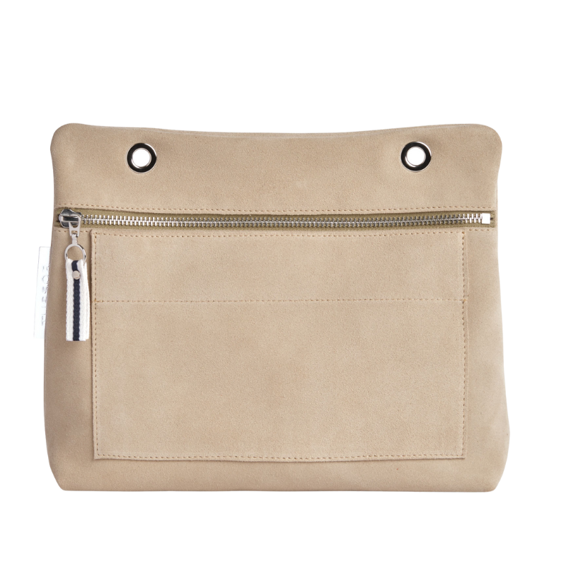 Pochette Équipier Cuir Velours Grège