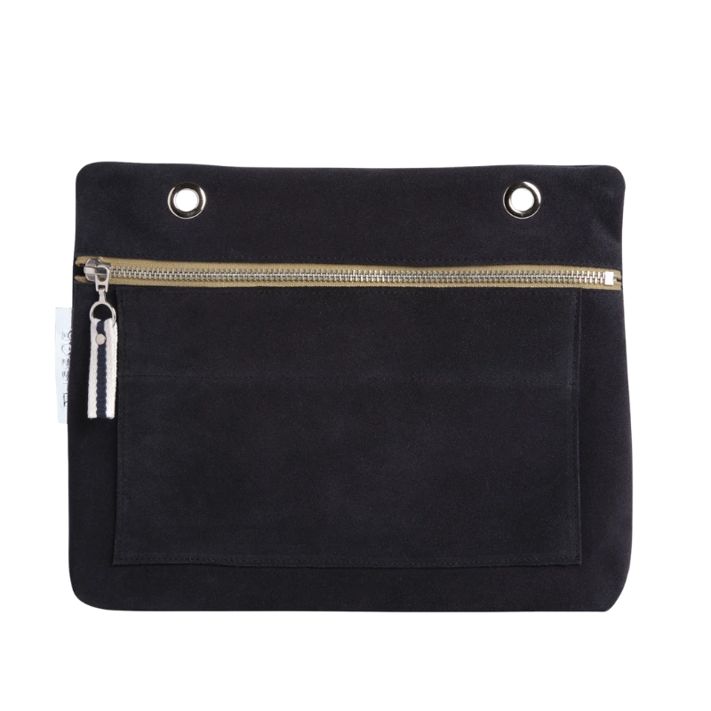 Grande pochette modulable en cuir vachette velours galet