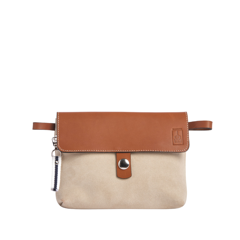 Pochette Mobile Cuir Velours Grège