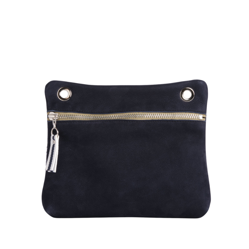 Pochette Yole Cuir Nubuck Veau Bleu Marine