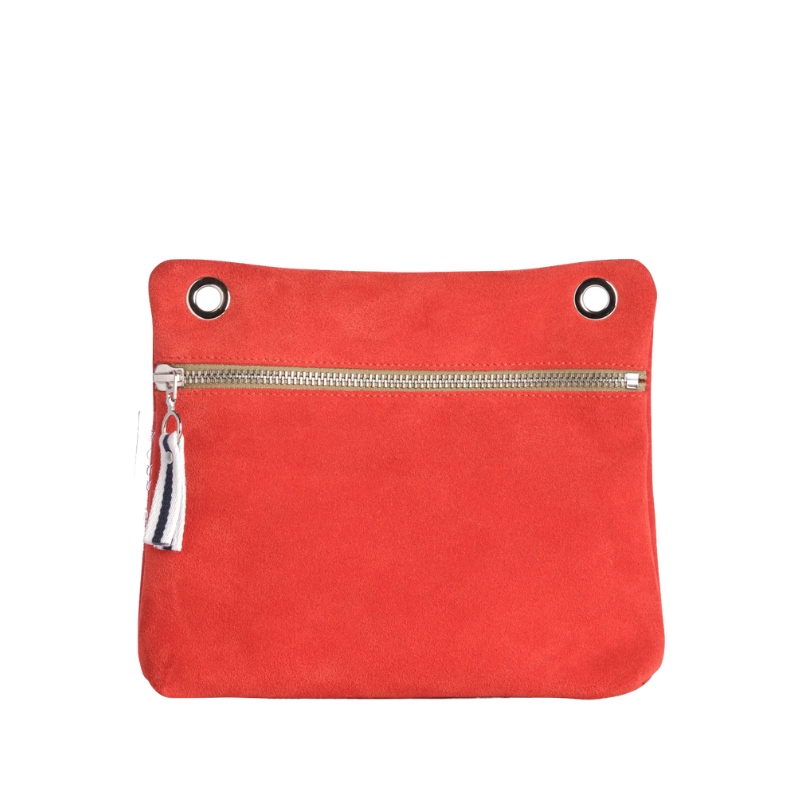 Pochette Yole Cuir Velours Corail