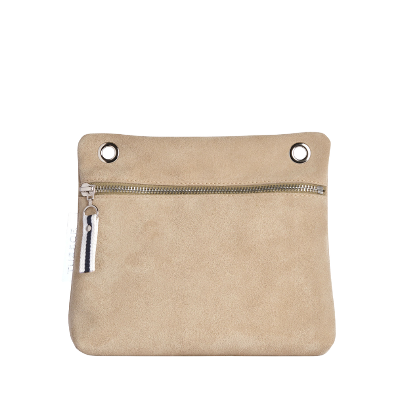 Pochette Yole Cuir Velours Grège