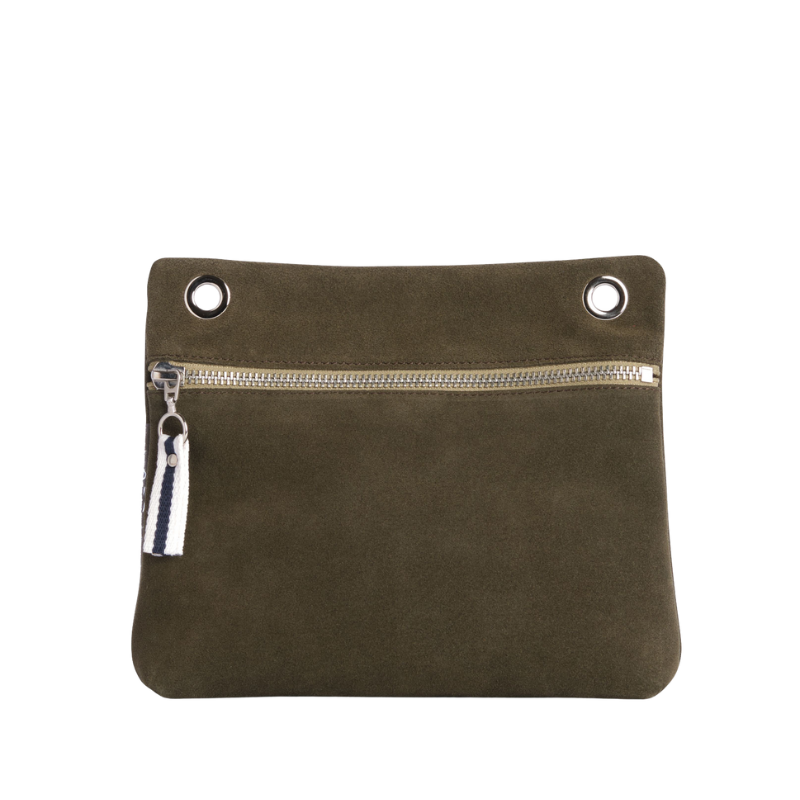 Pochette Yole Cuir Velours Kaki