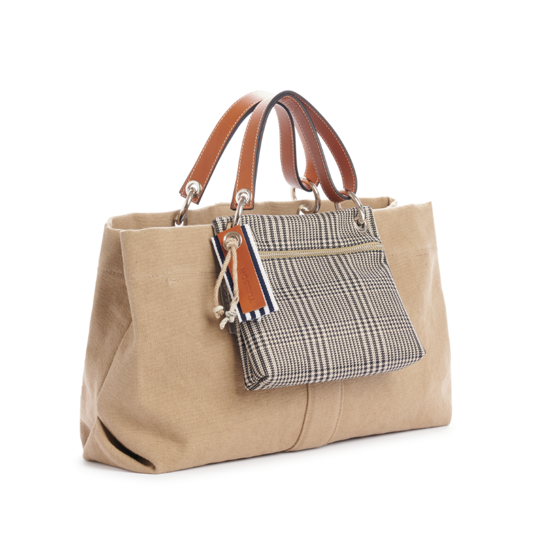 pochette yole en polyester prince de Galles accroche sur un sac canotage medium sable