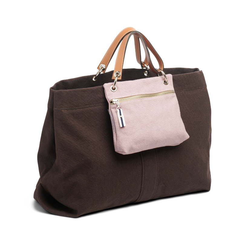 pochette yole coton vieux rose sur sac canotage large chocolat