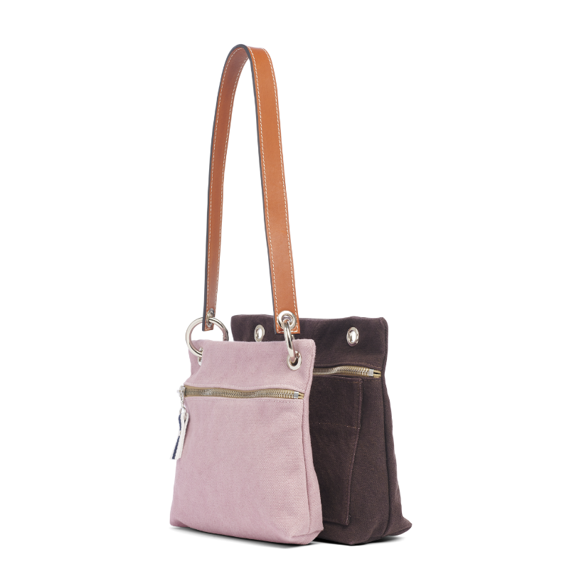 pochette yole coton vieux rose sur equipier chocolat, anse canotage