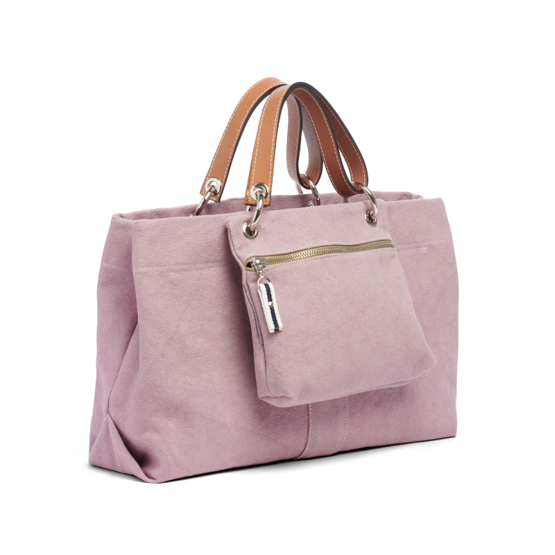 pochette yole vieux rose accroché à un sac canotage medium vieux rose