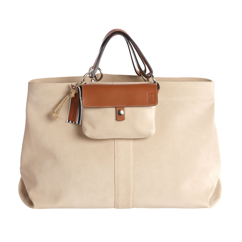 Sac Canotage Large Cuir Velours Vachette Grège + Mobile Cuir Velours Vachette Grège