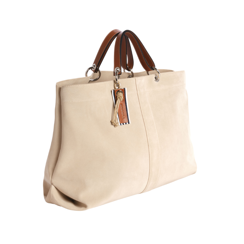 Sac Canotage Large Cuir Velours Vachette Grège Profil