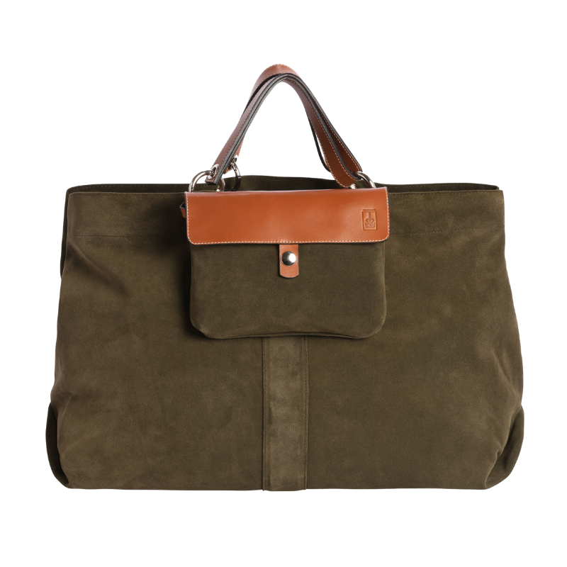 Sac Canotage Large Cuir Velours Vachette Kaki + Compagnon Cuir Velours Vachette Kaki