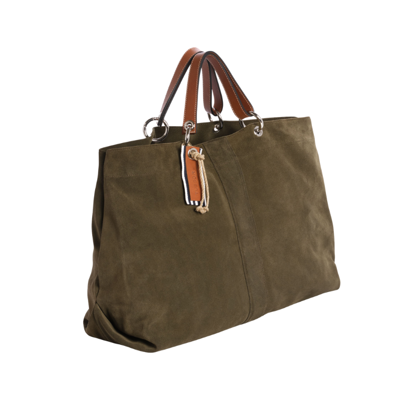 Sac Canotage Large Cuir Velours Vachette Kaki Profil